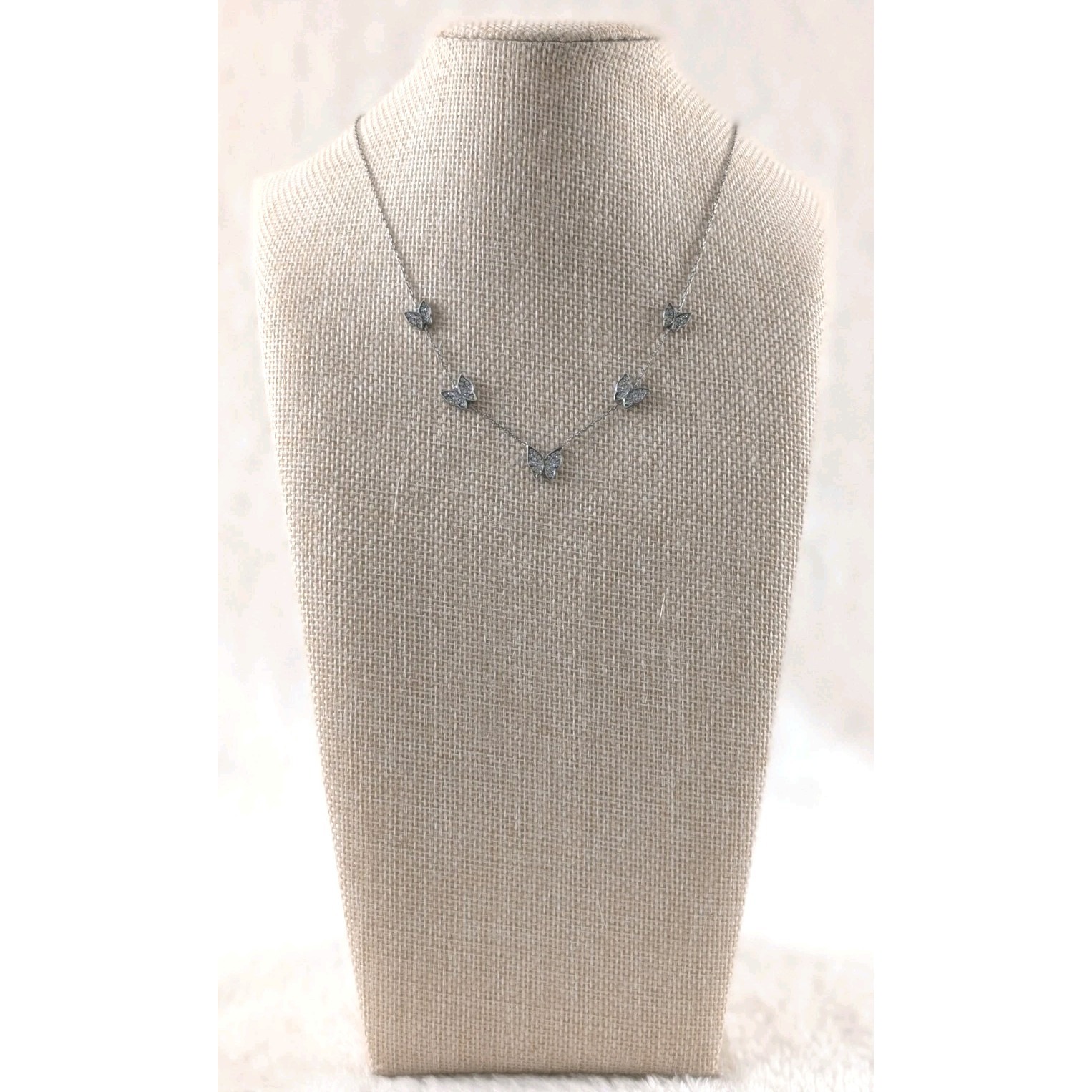 Silver Tone Butterfly Necklace Crystal Accent Delicate Chain Minimalist